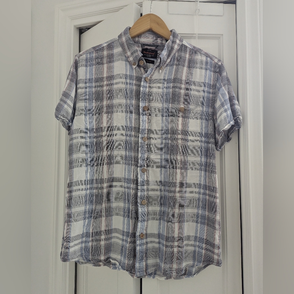 Weatherproof Gray and White Plaid Button-Down Shirt